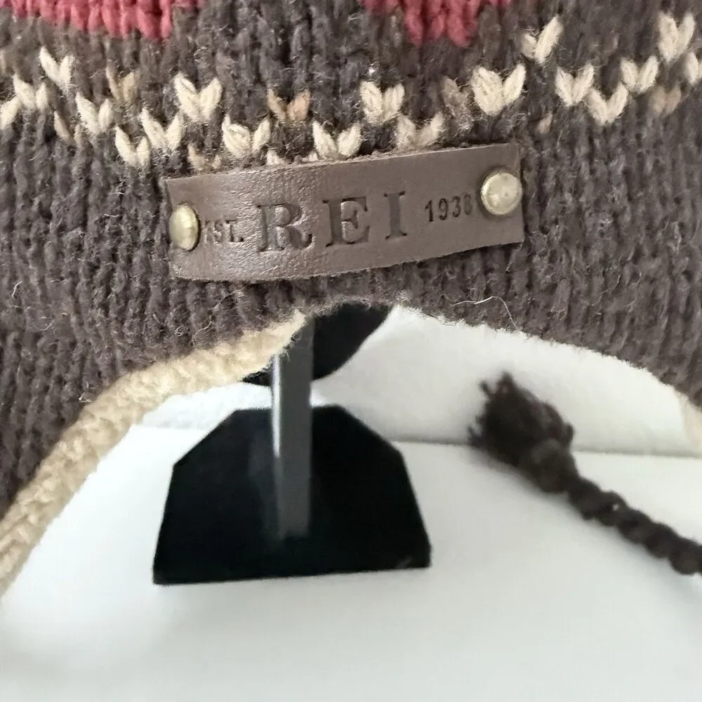 REI Wool Blend Nordic Trapper Hat Sherpa Lined Earflap Beanie Gorpcore Fair Isle